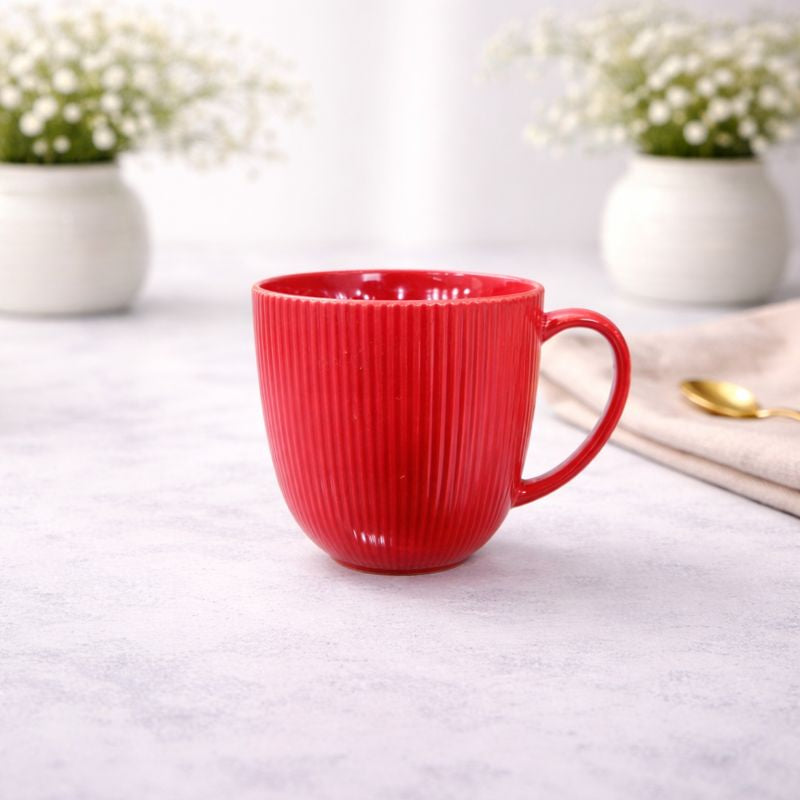 Ribbed Red Ceramic Coffee Mug – Gloss Finish Tea & Coffee Cup