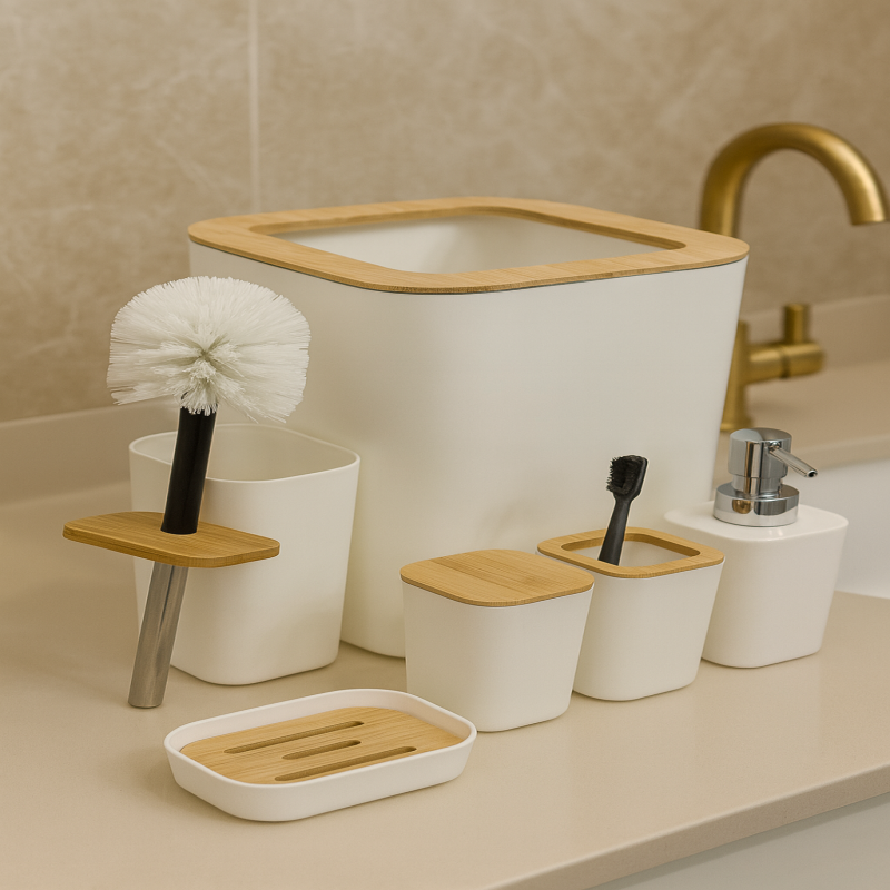 Luxury White 6-Piece Bathroom Accessories Set | Modern Bathroom Organizer & Decor
