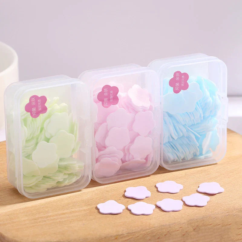 Mini Scented Portable Paper Soap Petals – 100pcs Box for Travel & Hygiene