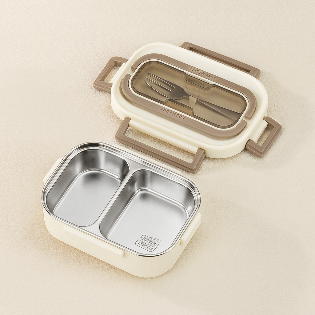 2-Compartment Thermal Lunch Box with Spoon & Fork