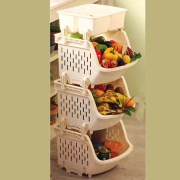 APPOLLO SPACE-SAVING 3-TIER KITCHEN FRUIT & VEGETABLE STORAGE RACK WITH TOP COVER BOX