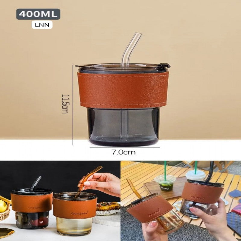 400ML Creative Amber Straw Glass Large-Capacity Coffee Cup