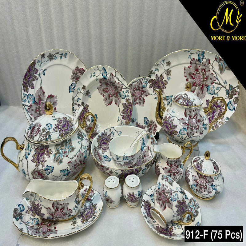 ROYAL ALBERT Dinner Set – Elegant 75 Pcs Full Crockery for 8 Persons | Premium Ceramic Tableware & Serveware Collection