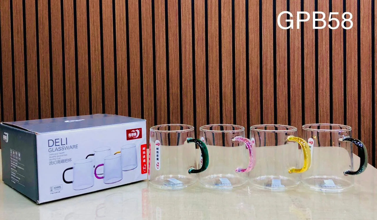 4PCS MULTI COLOUR HANDLE COFFEE CUPS,320ml
