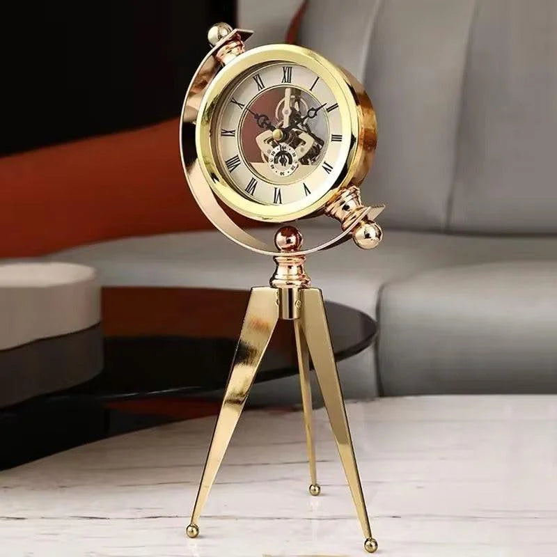 Modern Light Luxury high-Grade Silent Metal Tripod Table Clock