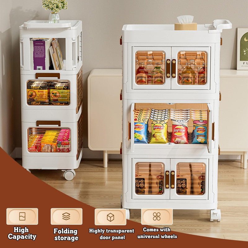 عربة مطبخ ثلاثية الطبقات مع مقابض وعجلات قابلة للقفل