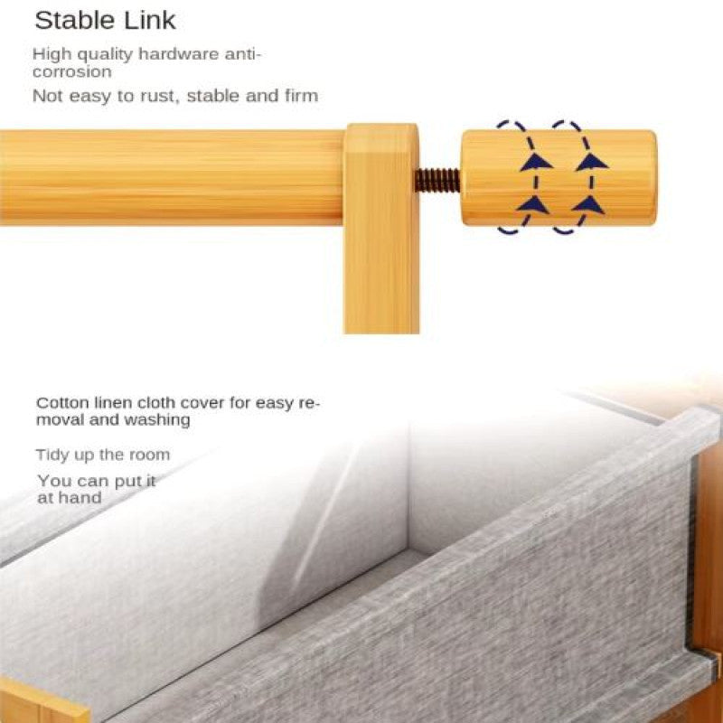 Multi-Functional Wooden Coat Rack with Fabric Basket & Swivel Wheels