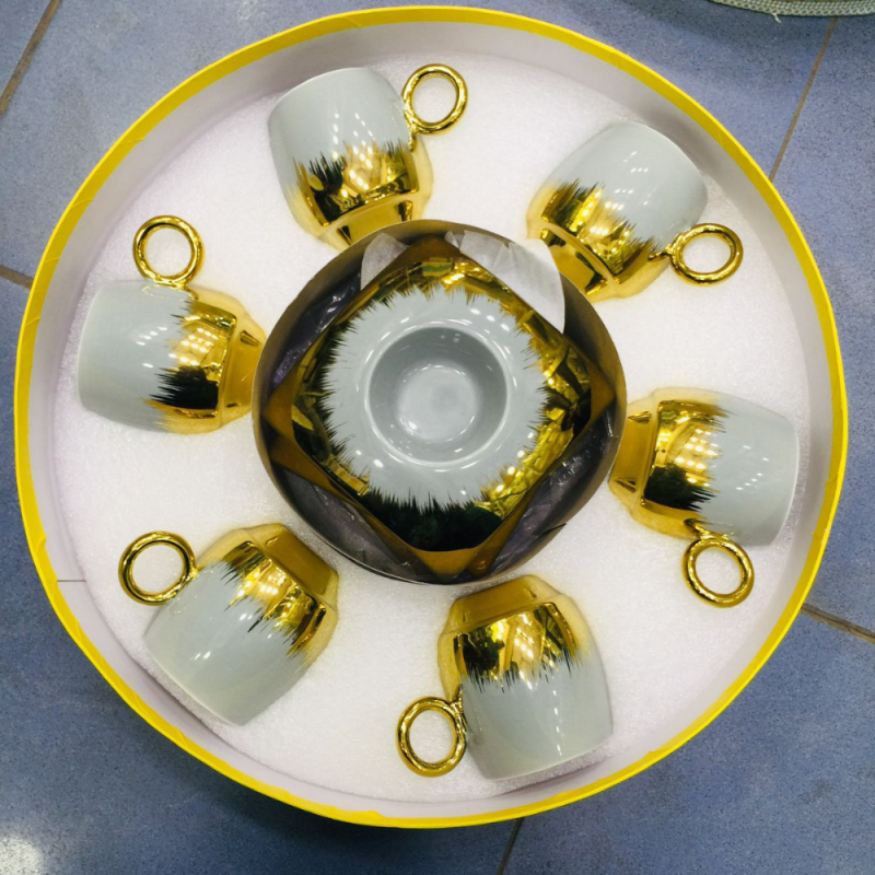 6 PCs Cup And Saucer Grey And Gold