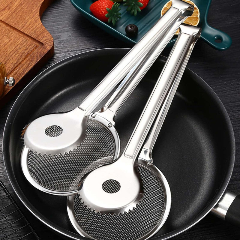 Stainless steel deep frying tong.