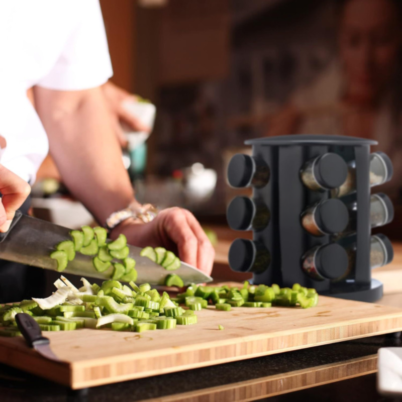 12 Pcs Revolving Spice Rack – Black – Convenient & Stylish Storage | Adornia.pk