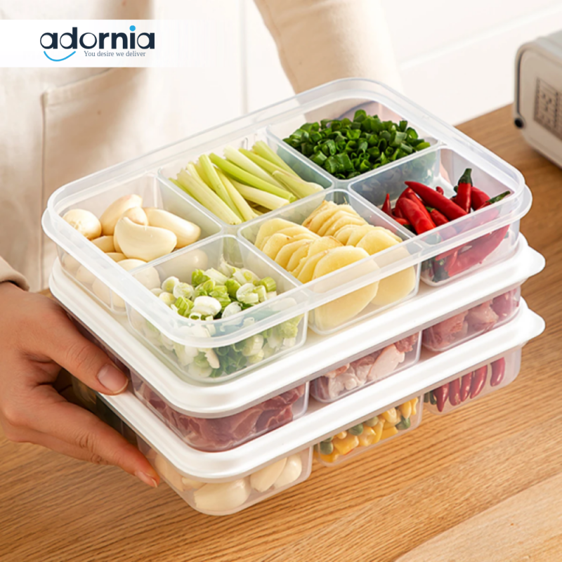 6-Grids Fridge Sealed Fresh-Keeping Box with Lid – Reusable Plastic Food Storage Container