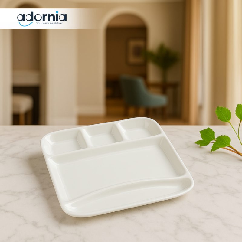 LUXURY 2-PIECE CERAMIC SNACK PLATE SET – 5-COMPARTMENT SERVING TRAYS FOR NACHOS, DRY FRUITS & SAUCES