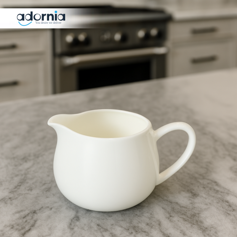 330ML WHITE CERAMIC MILK POT – LUXURY KITCHEN CREAMER JUG FOR SERVING & POURING