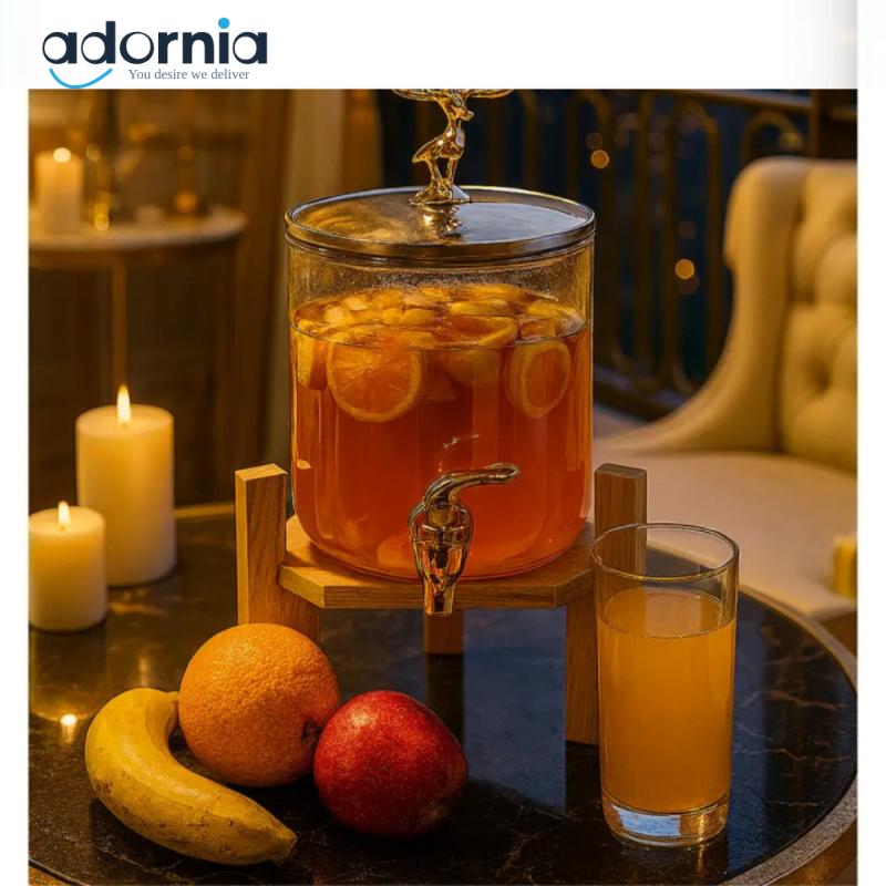 Golden Elk Glass Beverage Dispenser – Luxury Fruit Infuser Jar with Tap