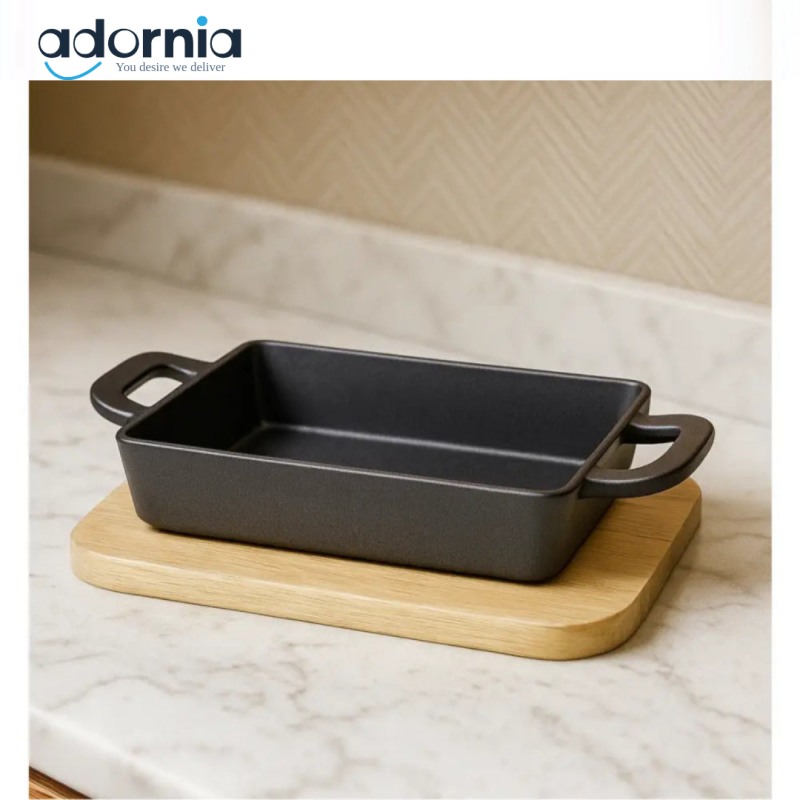 Luxury Cast Iron Baking Tray with Wooden Base