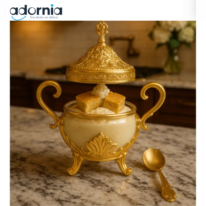 Ornate Gold Glass Dessert & Sugar Jar with Lid – Luxury Serving Bowl