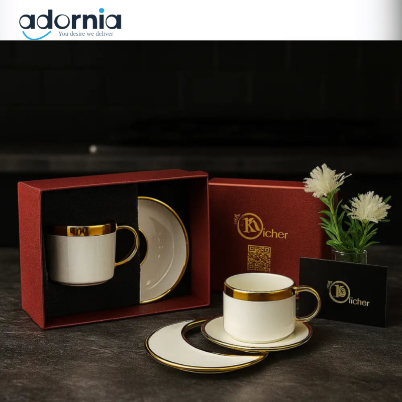 Luxury Porcelain Tea Cup & Saucer Gift Set – Gold Rimmed Elegant Drinkware