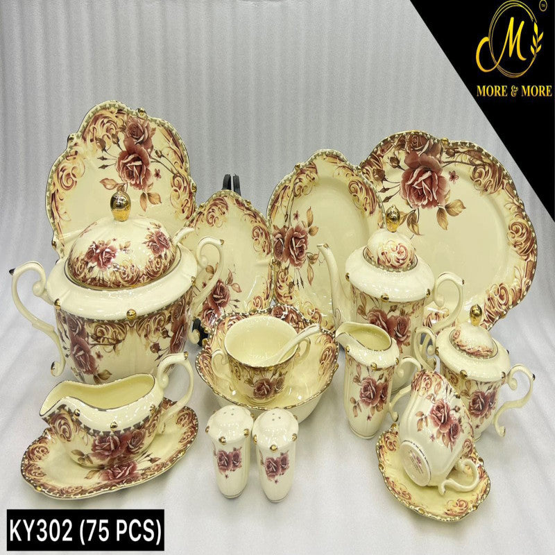 Imported Premium 75 Pcs Dinner Set for 8-persons Serving - Inspired by Royal Albert England
