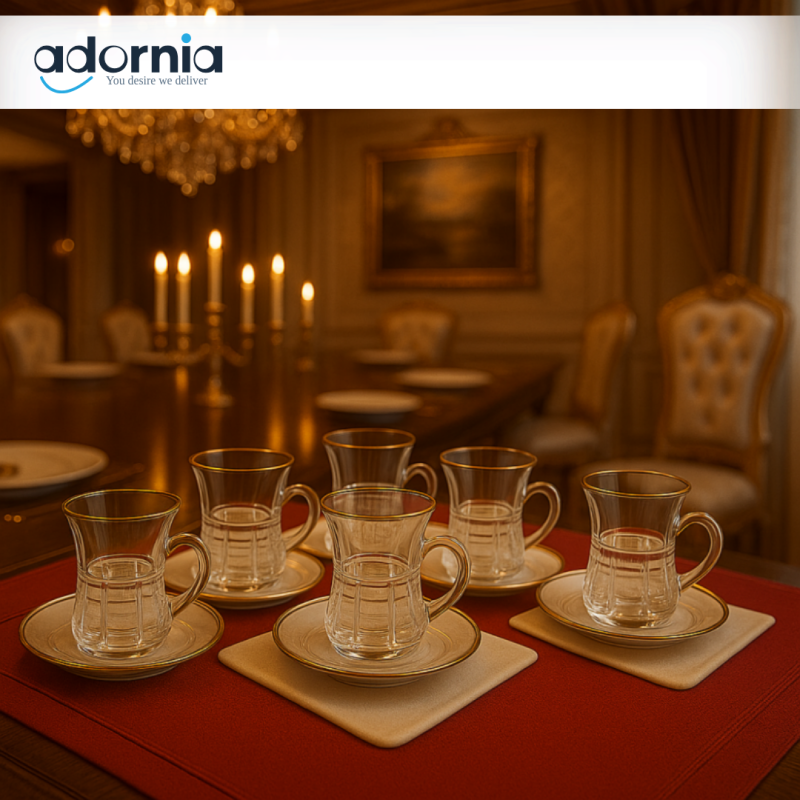 6 Piece Cup & Saucer Set 110ml – Elegant Glass Tea Set for Luxury Serving | Premium Tea & Coffee Serveware