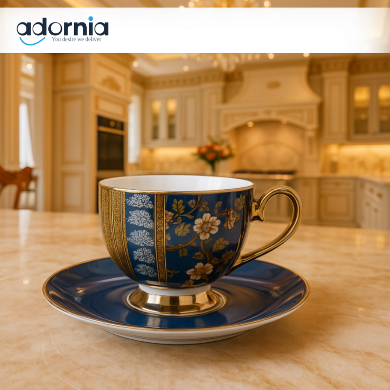 Johnson Brothers 12-Piece Black Floral Tea Set – Gold-Rimmed Porcelain Cups & Saucers | Elegant Serveware Collection