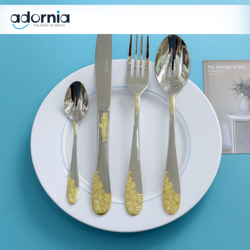 Alpenberg 52-Piece Gold Floral Stainless Steel Cutlery Set – Elegant Silverware for Dining & Wedding Use