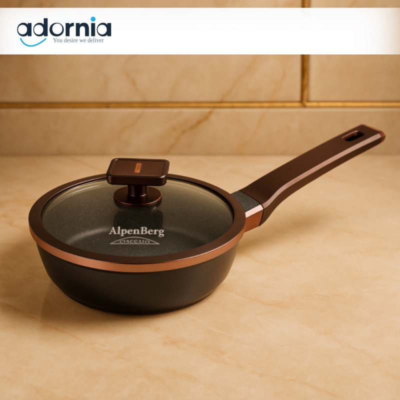 ALPENBERG NON-STICK FRYING PAN WITH GLASS LID – GRANITE COATED COOKWARE - 30CM