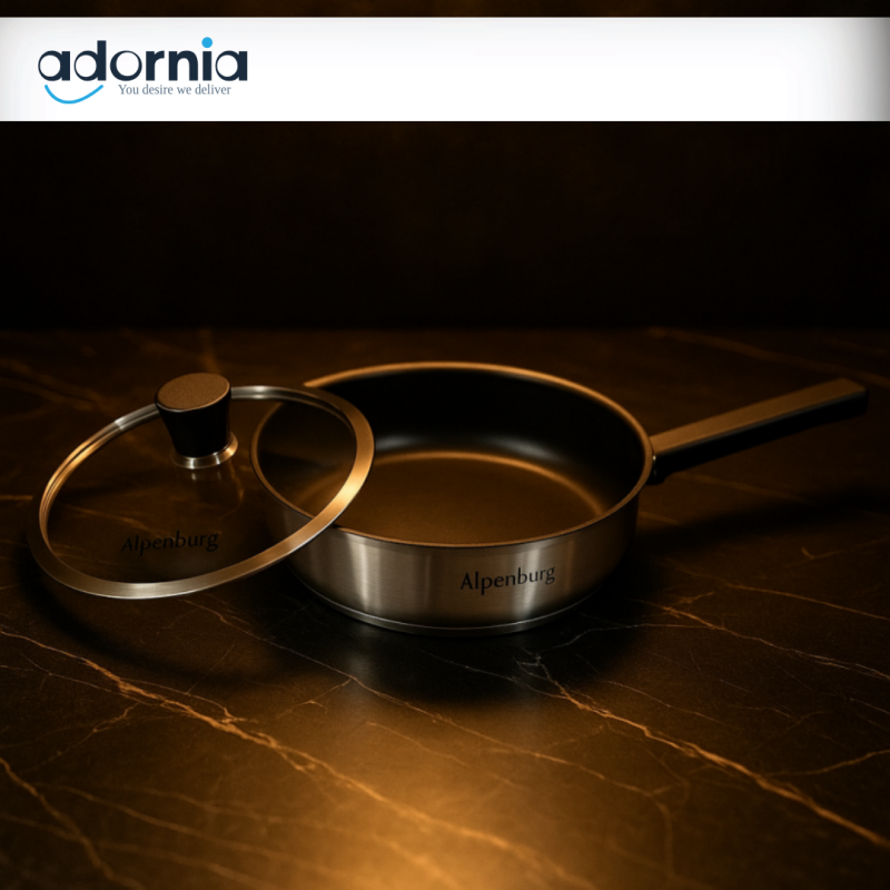 ALPENBERG STAINLESS STEEL FRY PAN WITH GLASS LID – NON-STICK COOKWARE FOR KITCHEN - 24×5.5CM