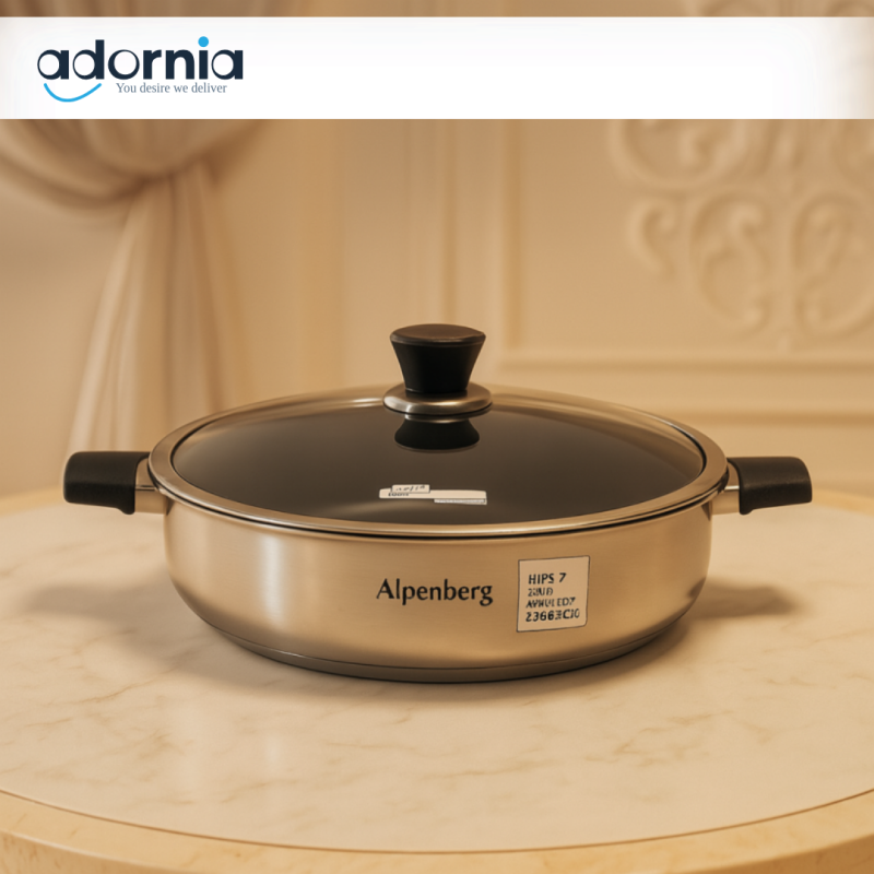 ALPENBERG STAINLESS STEEL FRY PAN WITH GLASS LID – NON-STICK COOKWARE - 32x7CM