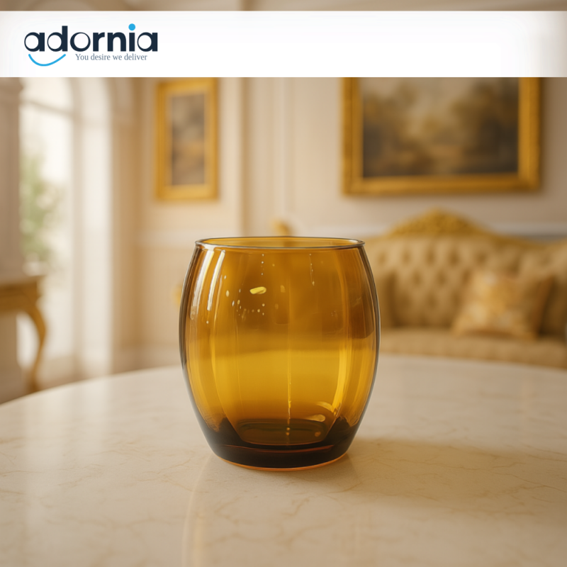 LUXURY AMBER GLASS TUMBLER – ELEGANT DRINKING CUP FOR VILLA TABLETOP DECOR - BROWN