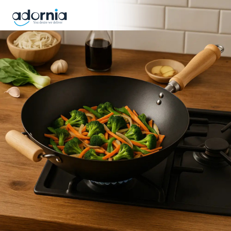 Prestige Classic Carbon Steel Wok – Nonstick Stir-Fry Pan with Wooden Handle for Asian Cooking in Pakistan