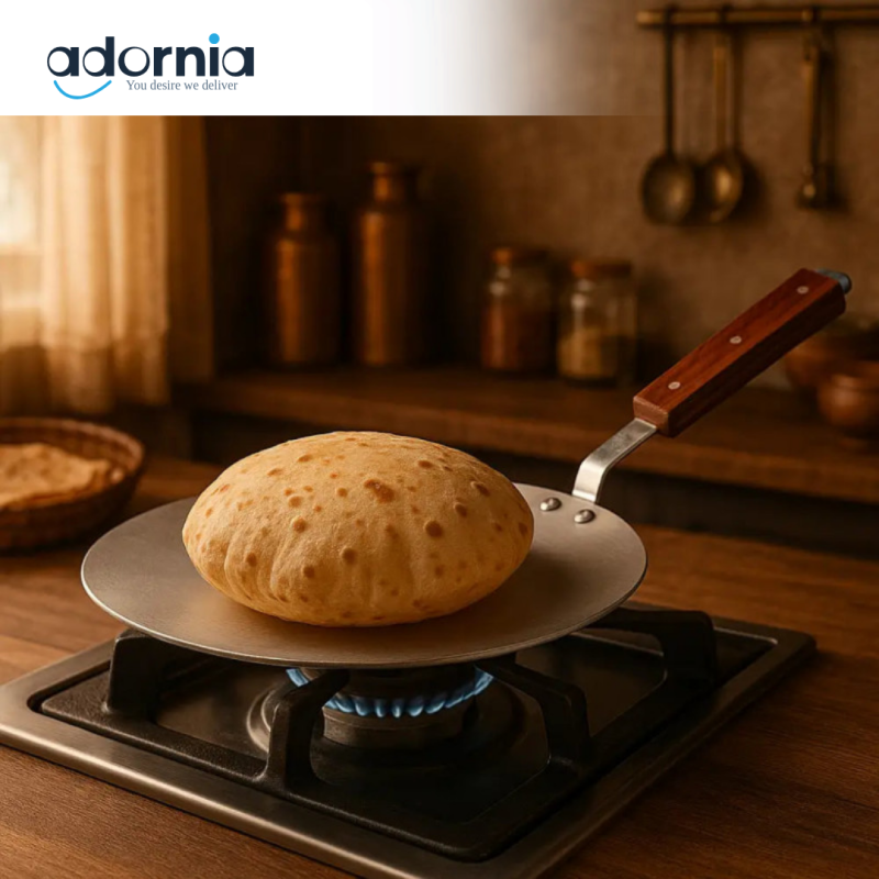 Elegant Flat Aluminum Tawa – 30?cm Roti & Paratha Pan with Wooden Handle
