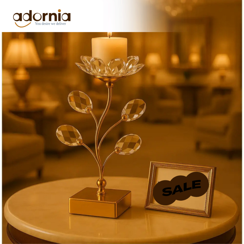 Crystal Bloom Gold Candle Stand – Elegant Floral Tealight Holder for Home Décor