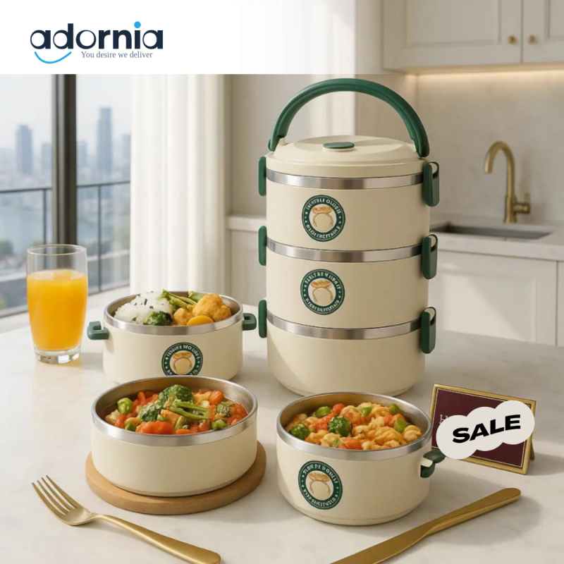 Premium Thermal Lunch Box – Leakproof 2 & 3 Tier Bento with Stainless Steel Interior