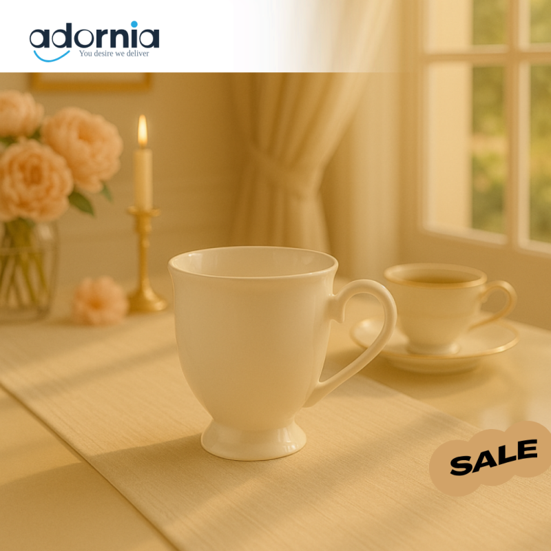 ANGELA WHITE PORCELAIN TEA MUG – CLASSIC FOOTED CUP FOR LUXURY TEA & COFFEE SETTINGS