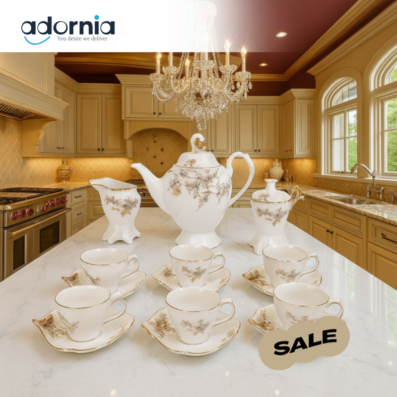 ANGELA Porcelain Tea Set – Elegant Coffee & Tea Service with Gold Accents | Luxury Home & Kitchen Décor Collection
