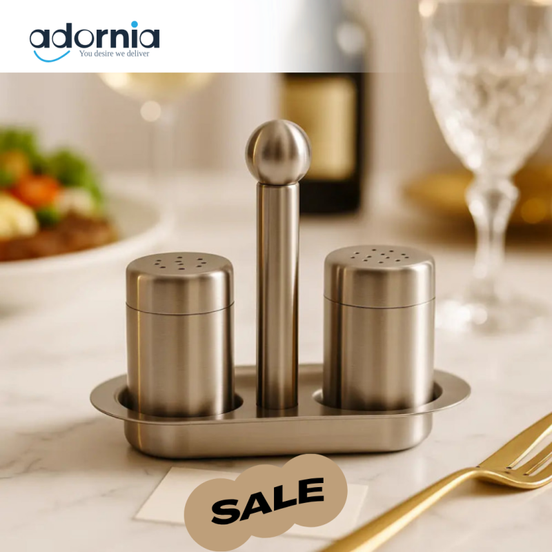 Luxury Stainless Steel Salt & Pepper Shaker Set with Elegant Holder
