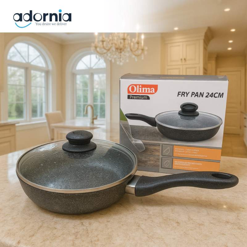 PREMIUM NON-STICK GRANITE FRY PAN WITH GLASS LID – DURABLE & LUXURY COOKWARE - 26CM 10B-2G