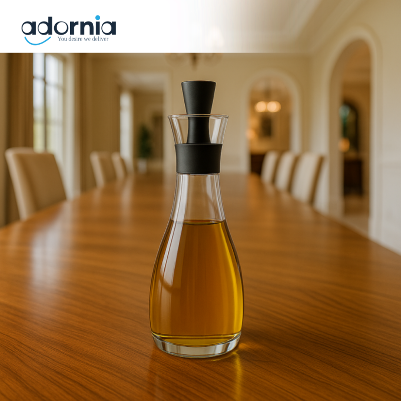 OIL DISPENSER – ELEGANT GLASS CRUET WITH BLACK STOPPER - HIGH LX-024