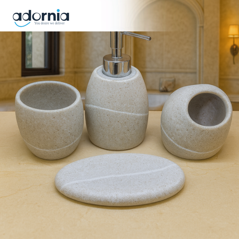 PREMIUM MARBLE STYLE BATHROOM ACCESSORIES SET – 4 PIECE STONE DESIGN BT-006