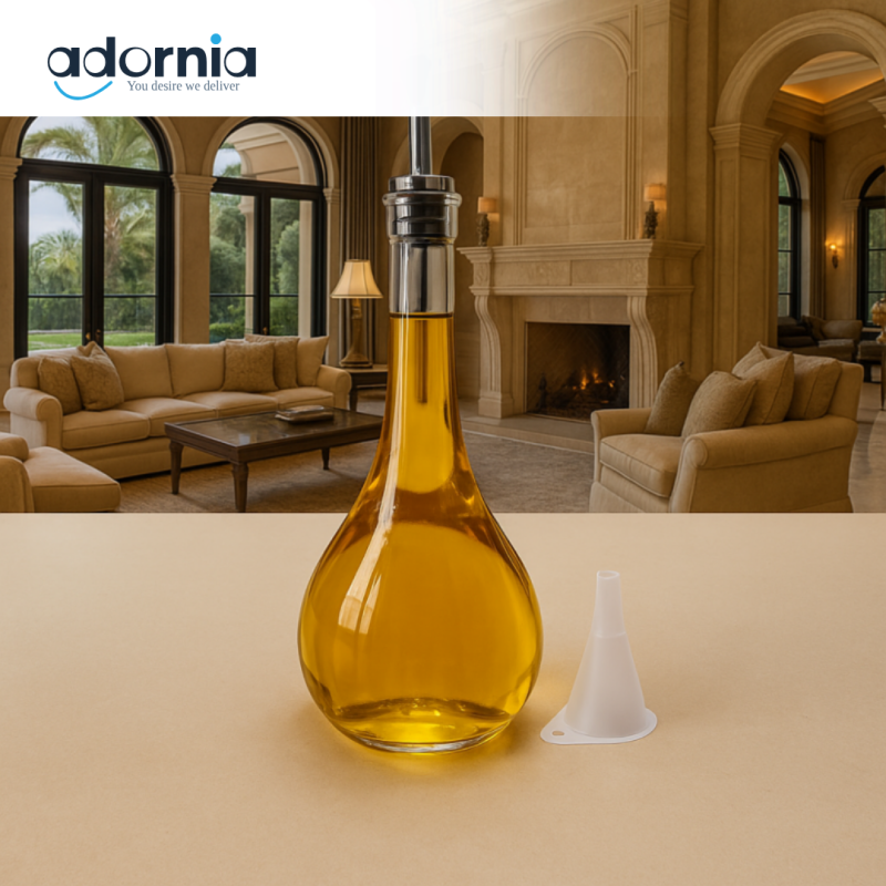 SNAIL SHAPE GLASS OIL BOTTLE – KITCHEN OLIVE OIL POURER WITH METAL SPOUT & FUNNEL KY220