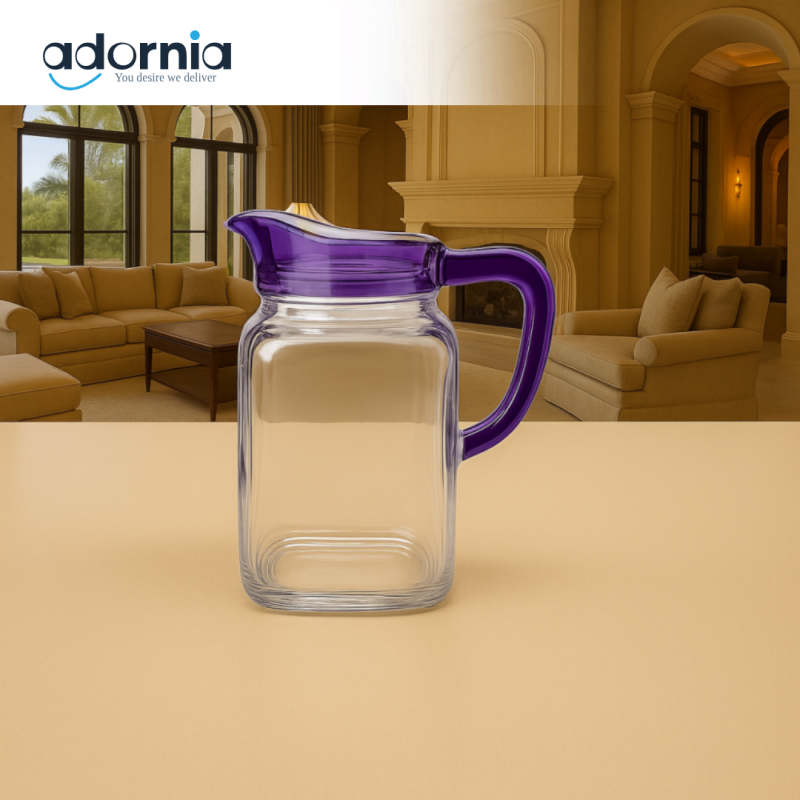 LUXURWAVE PREMIUM GLASS JUG 1000ML – ELEGANT WATER & JUICE PITCHER FOR HOME AND KITCHEN - PURPLE KY555