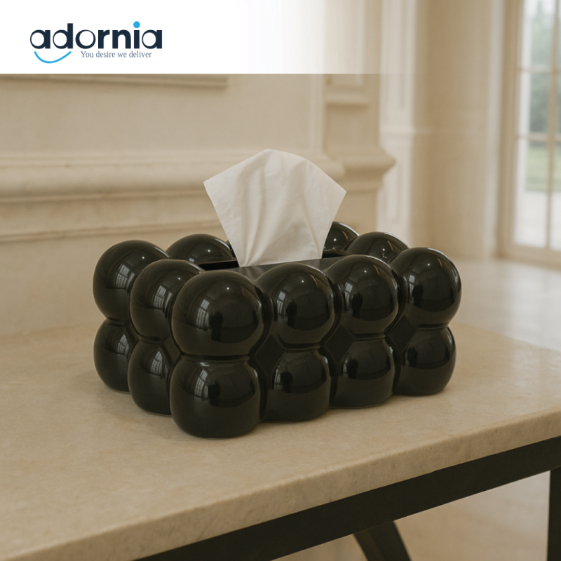 PVC BUBBLE DESIGN TISSUE BOX HOLDER – LUXURY VILLA TABLETOP DECOR - BLACK
