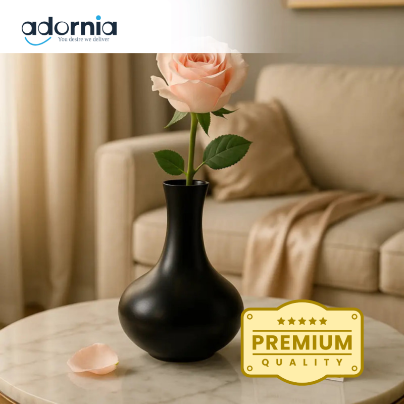 Luxury Black Vase with Rose Display – Elegant Home Décor Accent