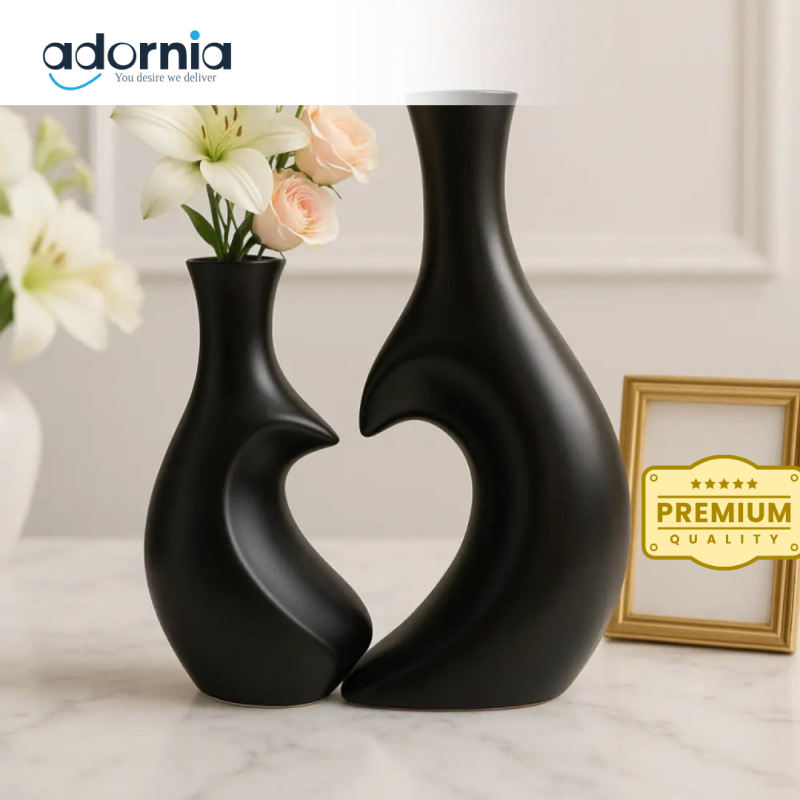Luxury Black Abstract Couple Vases – Modern Decorative Art for Home & Office