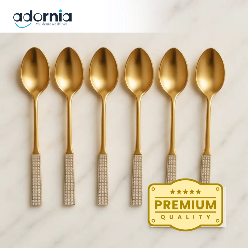Luxury Gold Dessert Spoons Set – 6-Piece Premium Cutlery with Textured Handles