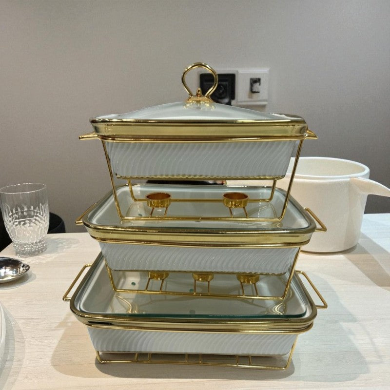 Luxury White Imported Rectangular Porcelain Serving Dish – Lid & Side Handles for Easy Carry - Three Sizes