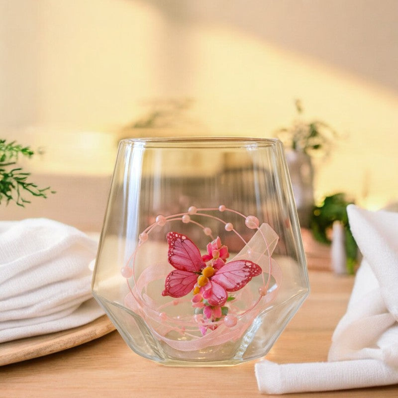 GlassLux Double-Wall Glass Coffee Cup with Butterfly Design – Heat Resistant | Adornia.pk