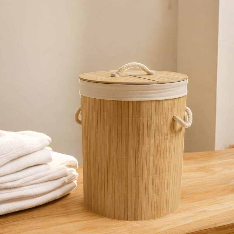 Round Bamboo Laundry Basket – 35x50cm | Adornia.pk