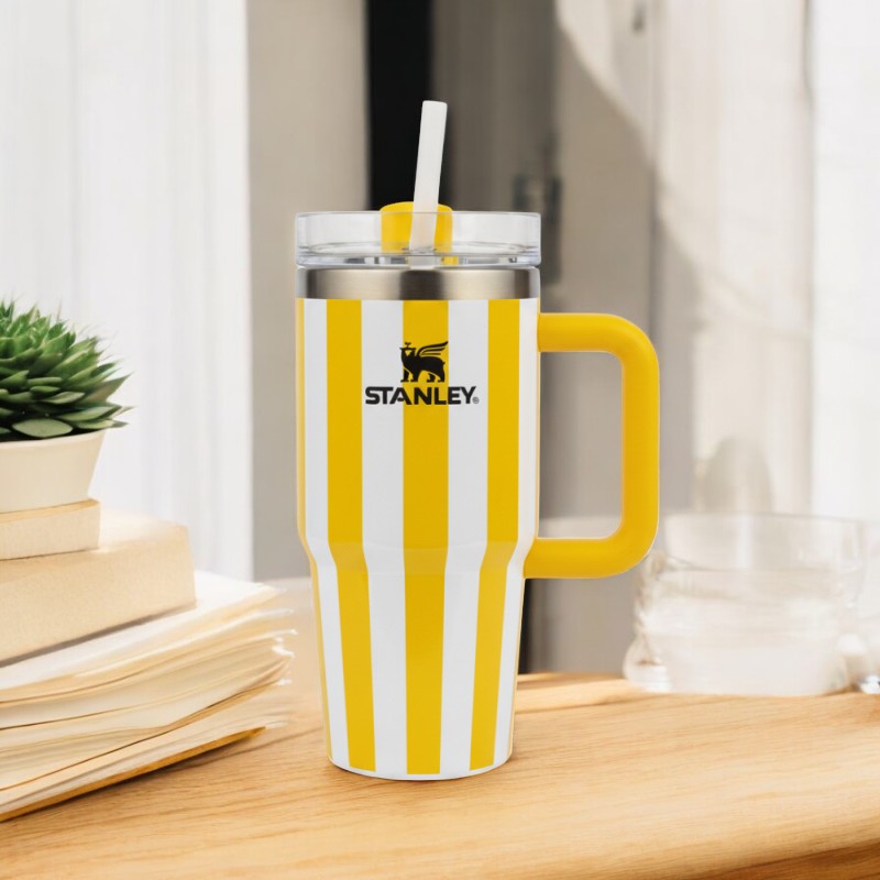 Stanley Summer Quencher H2.0 FlowState Tumbler 14oz – Yellow Stripes | Adornia.pk