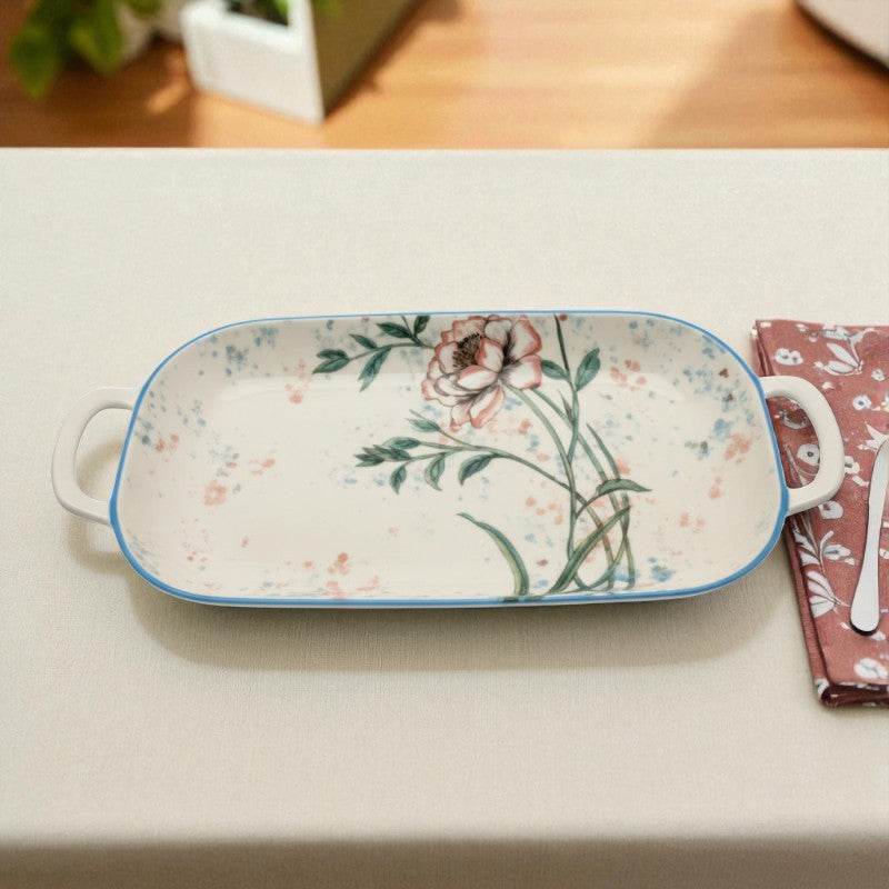 Brilliant 14-Inch Oval Plate with Handle – Elegant Porcelain Serving Platter for Dining & Entertaining | Adornia.pk